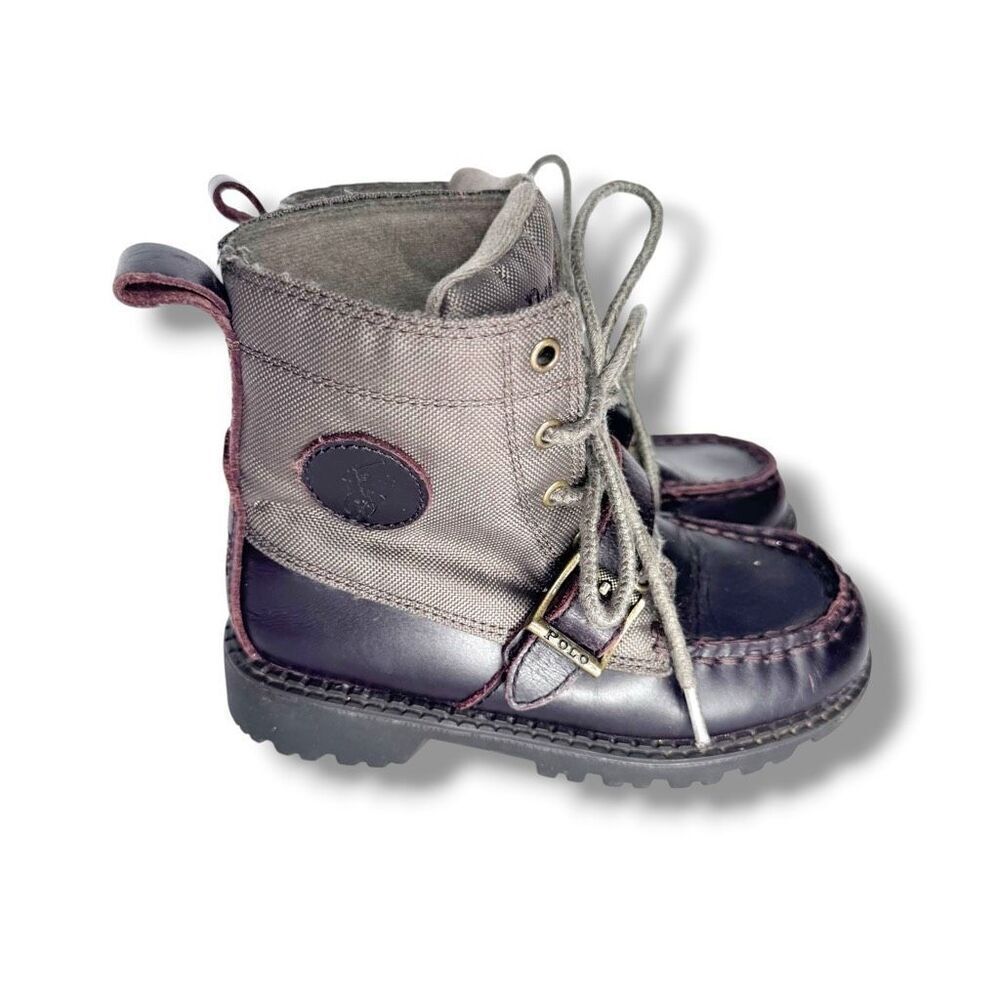 Polo Ralph Lauren Ranger HI II Combat Boots Kid Boy Size 10 Brown Leather
